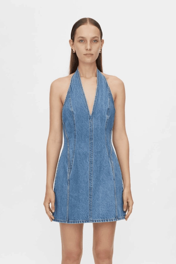 Removable-Straps Cascadia Denim Mini Dress Classic Blue