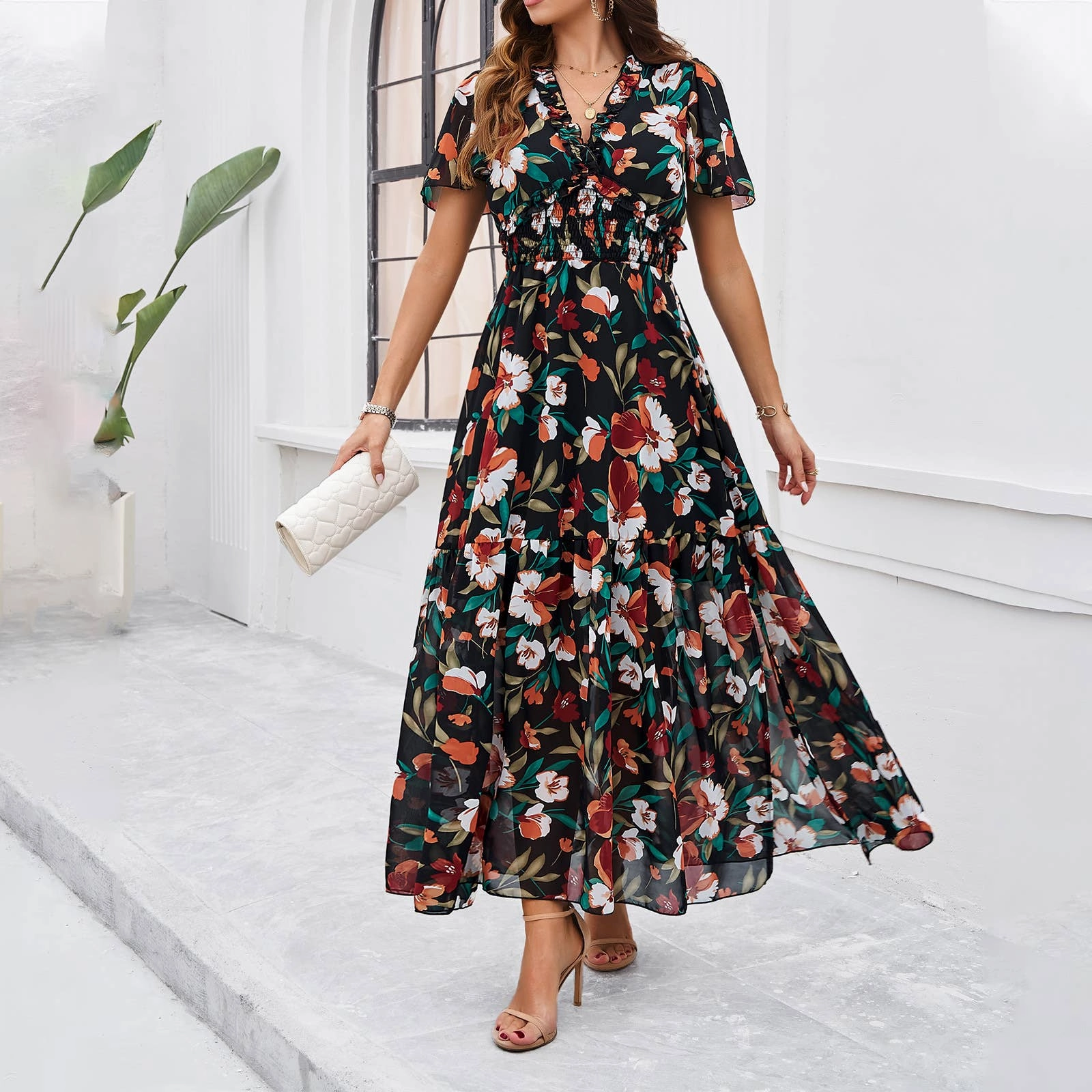 CASUAL PRINT DRESS WITH WAIST_CWDMD1914 summer breeze