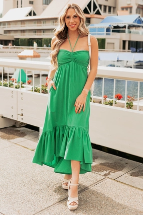 Chasing Daylight Ruffled Hem Midi Dress (Green) FadeResistantColor