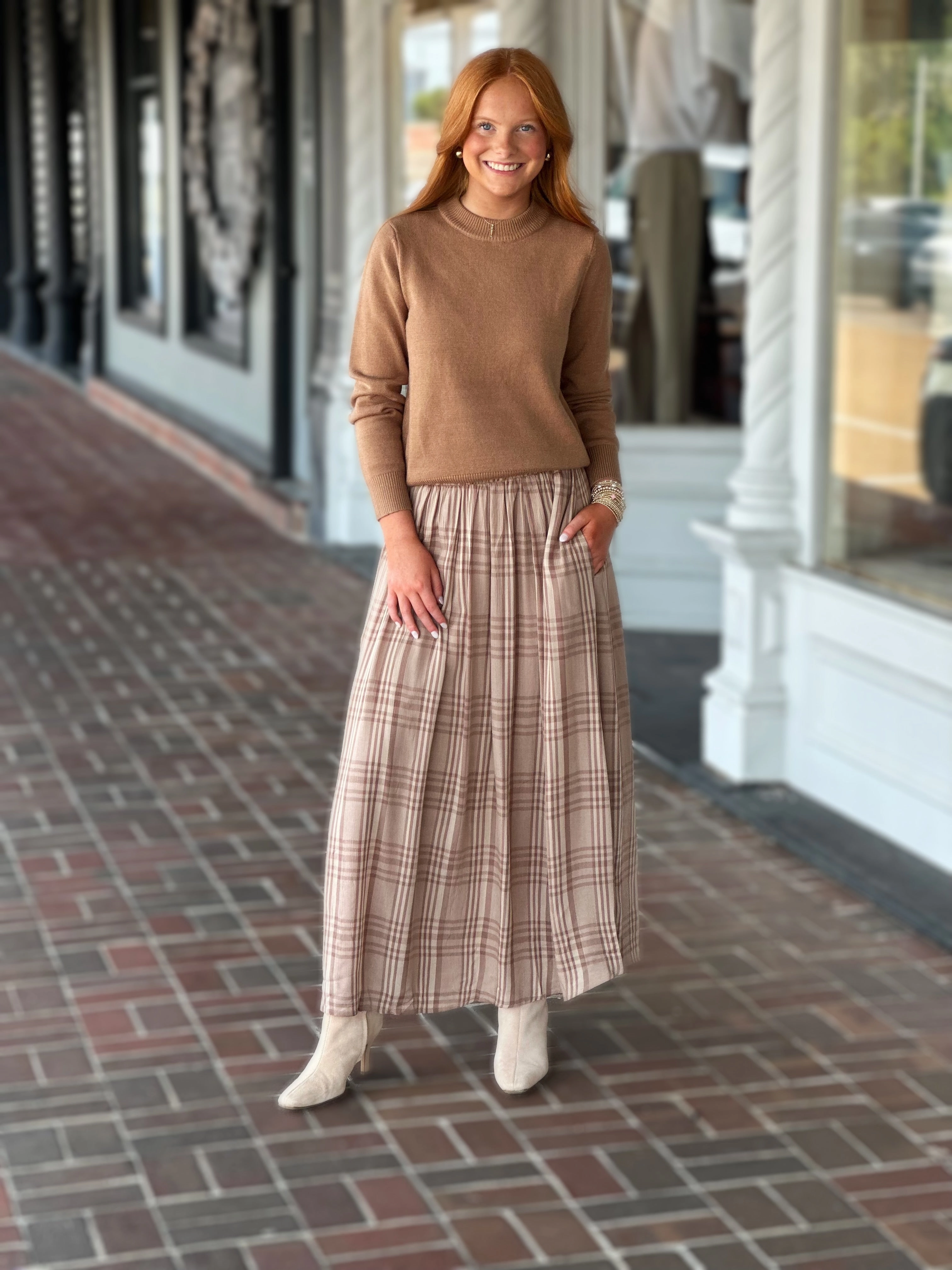 Core Collection Subtle Detail Seasons Change Plaid Skirt in Mocha