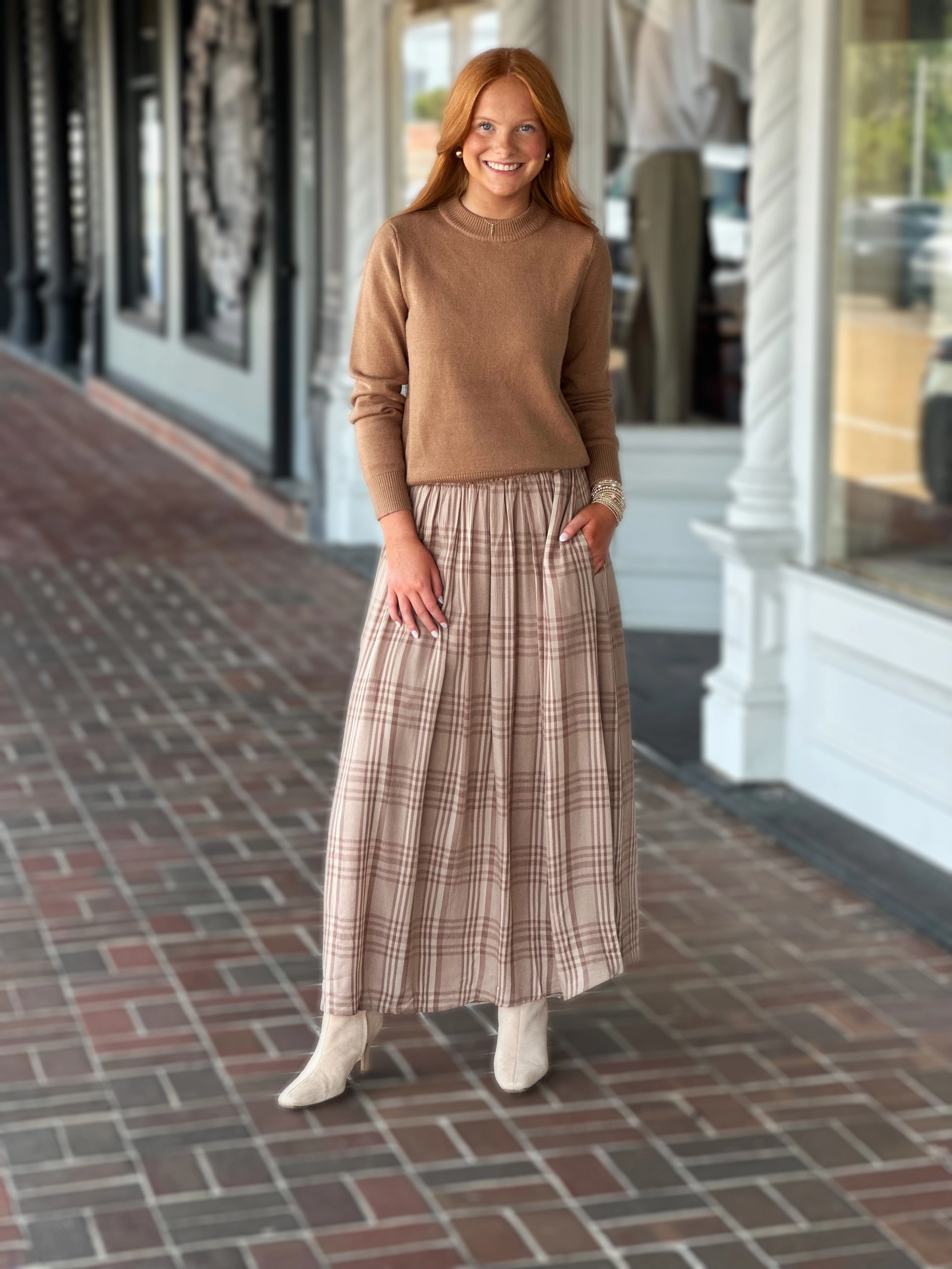 Seasons Change Plaid Skirt in Mocha Chic Appeal