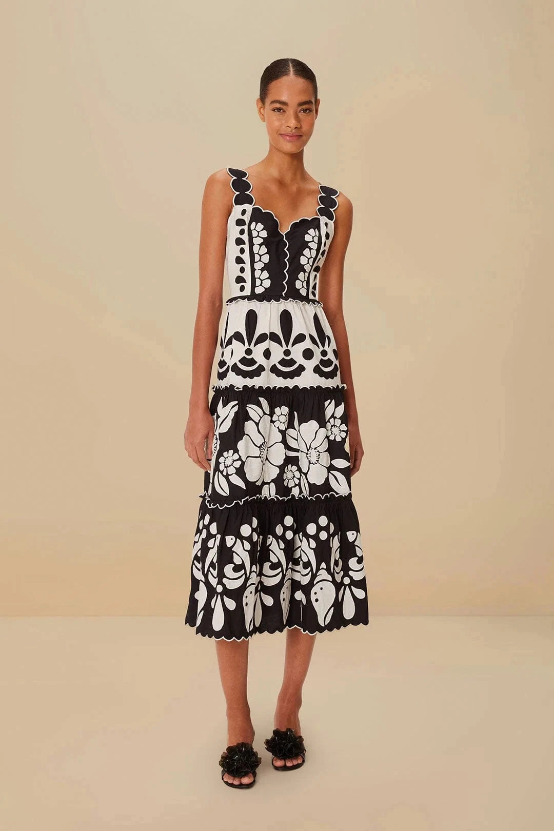 Summer Black And White Cutwork Midi Dress Feminine Layers Body Harmony