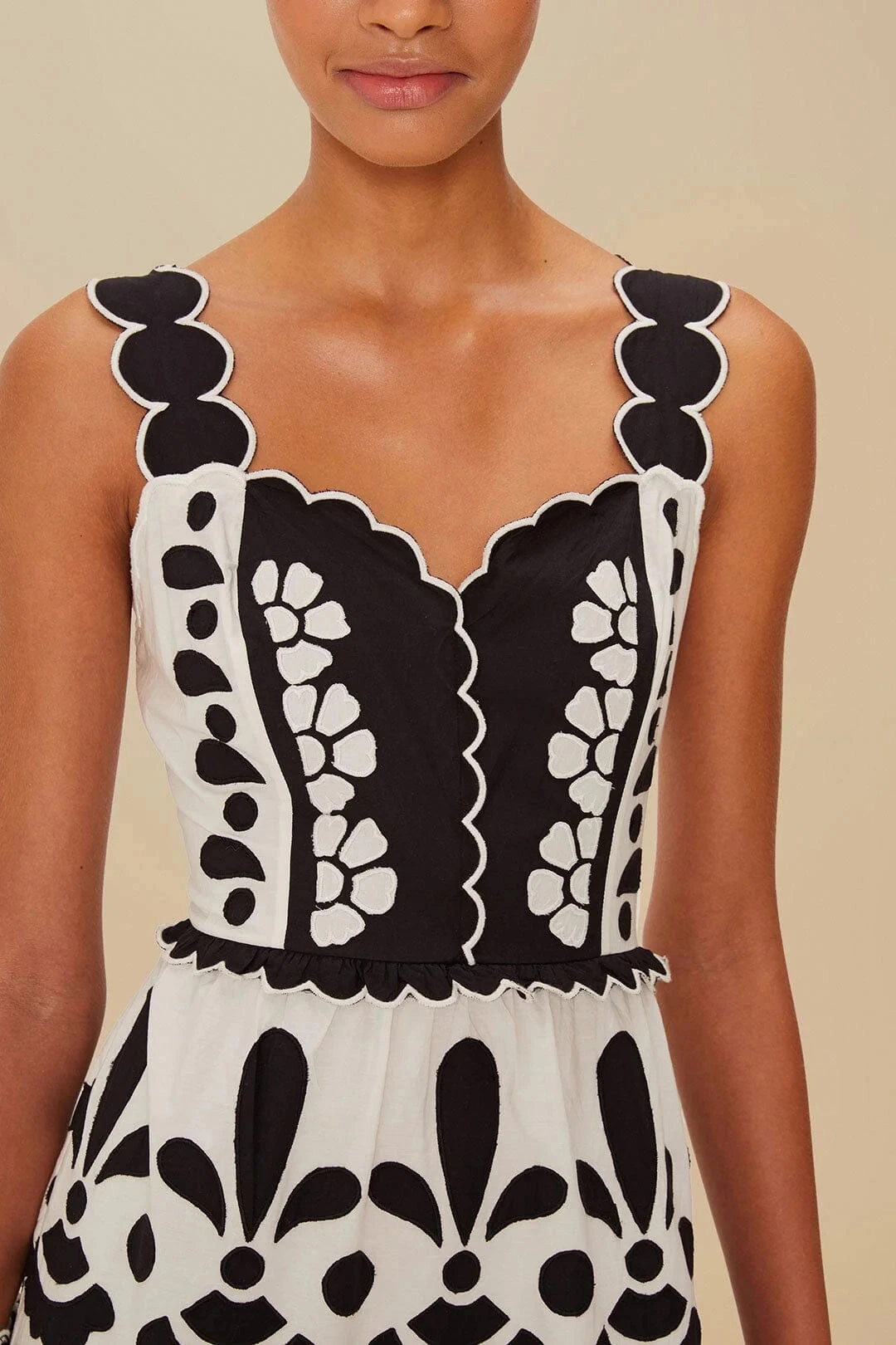 Feminine Fit Special-Edition Summer Black And White Cutwork Midi Dress