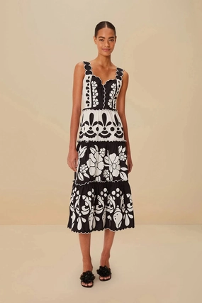 Summer Black And White Cutwork Midi Dress Feminine Layers Body Harmony