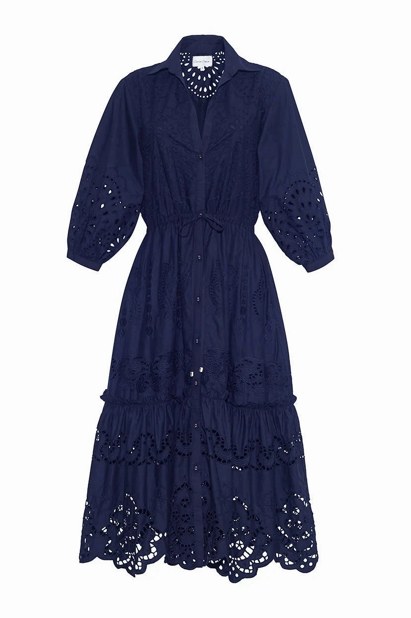 WrinkleResistantFinish Hutton Dress Navy Embroidered Eyelet
