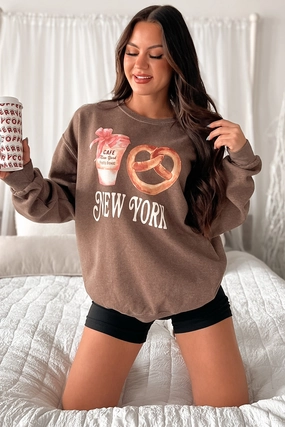 Double Layered Hem New York Necessities Graphic Sweatshirt (Coffee)