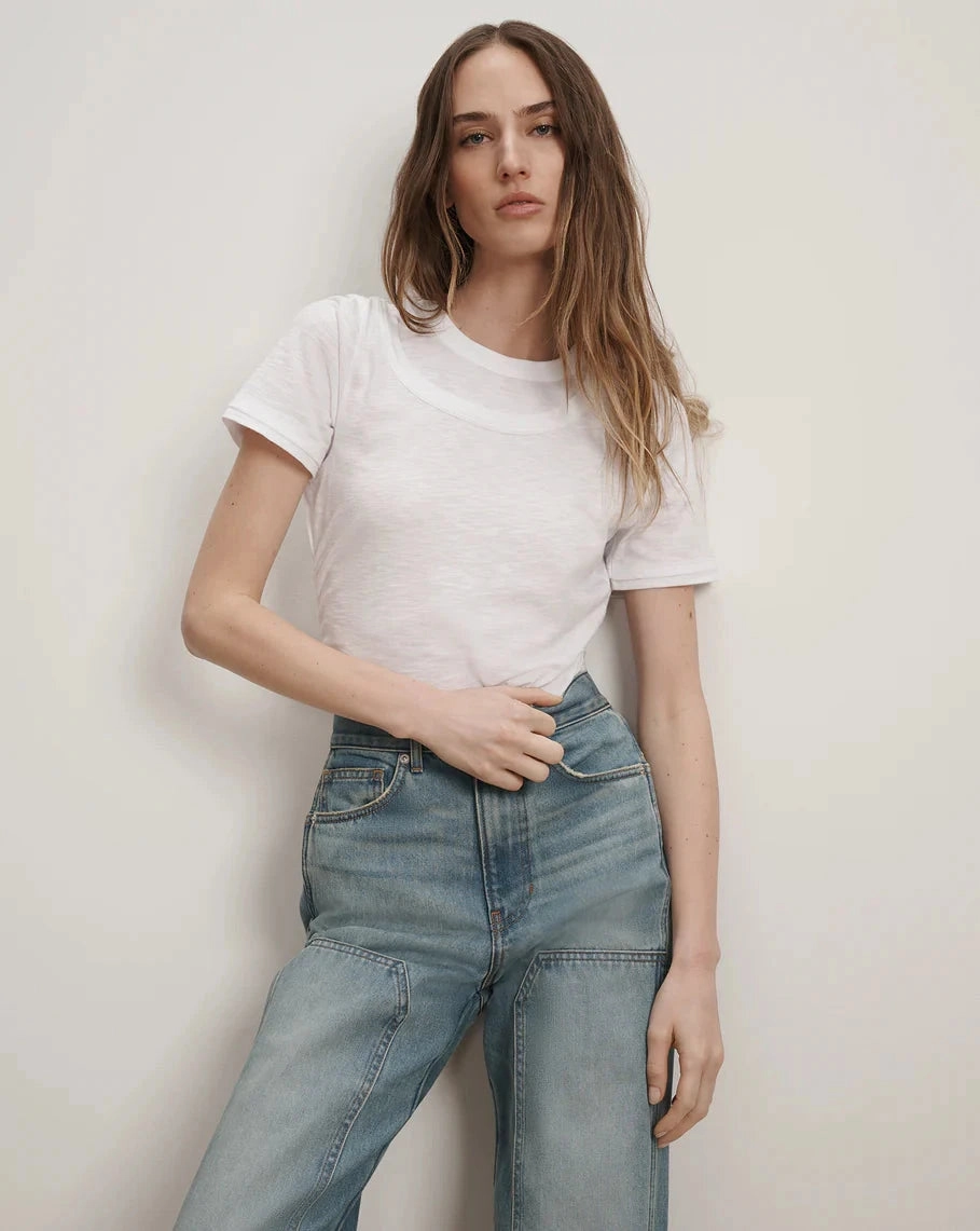 AbrasionResistant Fabric Airflow Optimized Weave Damian Double-Collar T-Shirt White