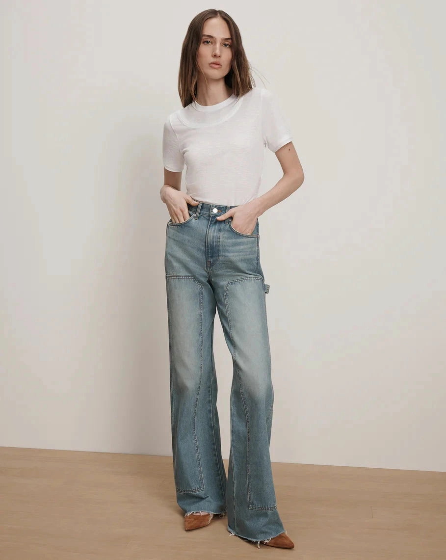 Built In Filter Layer Stretch Blouse Damian Double-Collar T-Shirt White