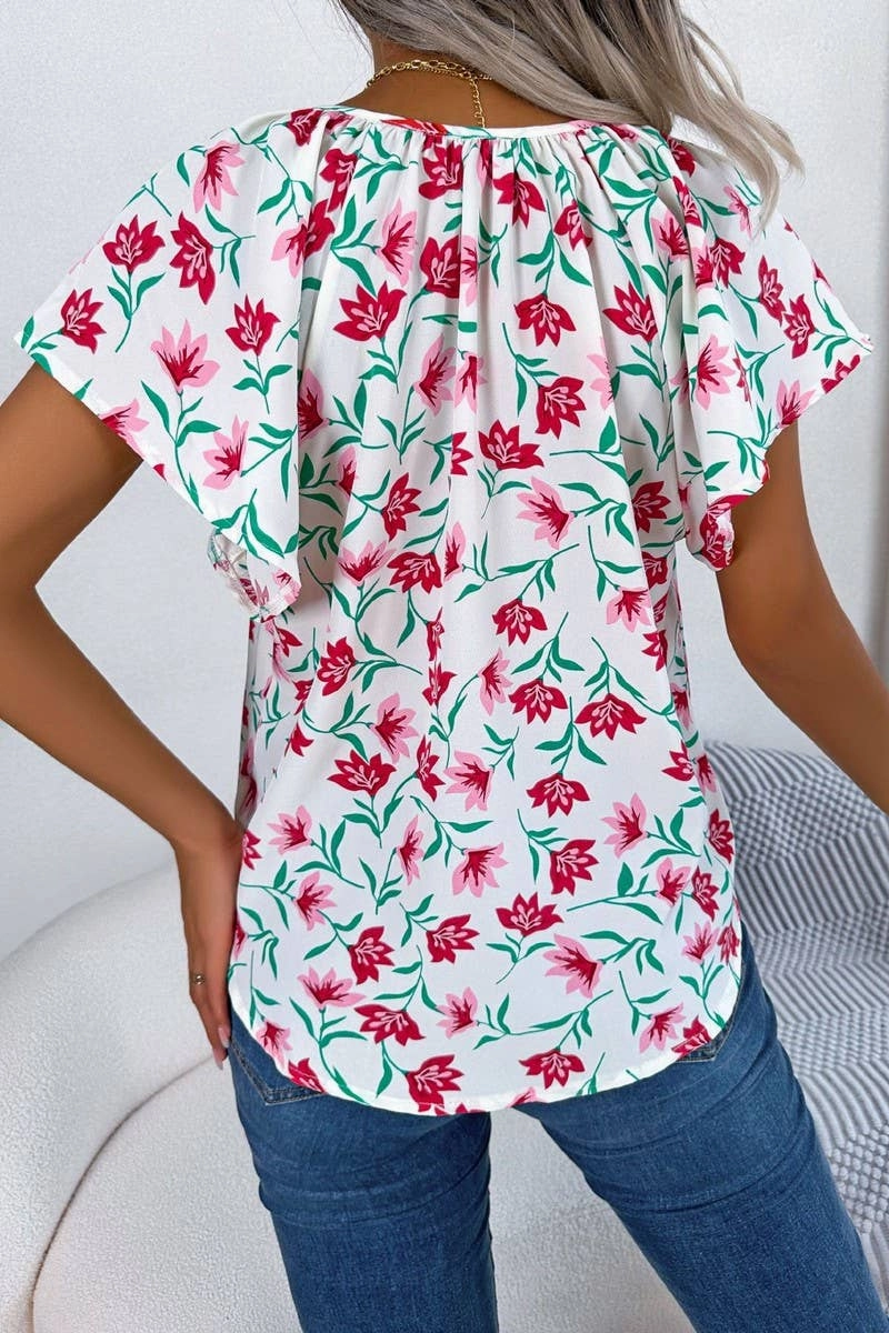 AllDayComfortFit CASUAL LOOSE RUFFLED LACE CHIFFON TOP_CWTSTS0223