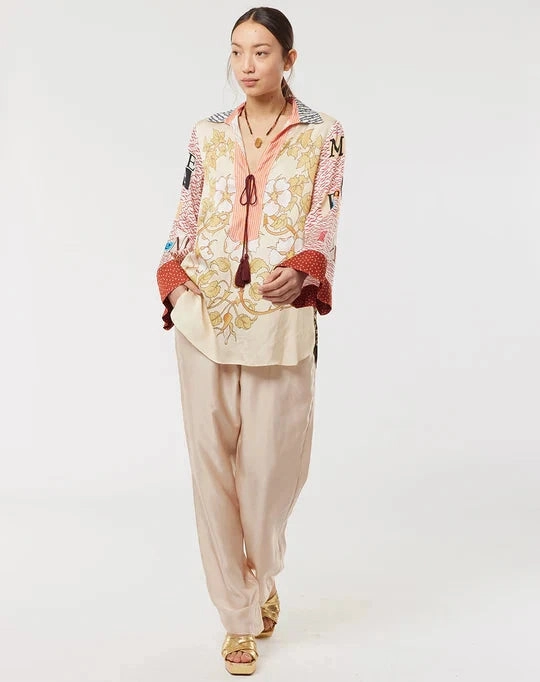 Caroline String Tie Collar Oriental Earthy Tone Colorways Versatile Base Layer