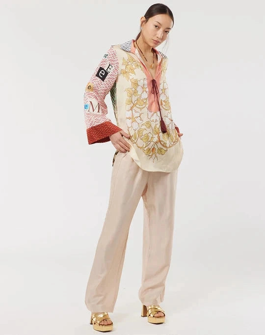 Caroline String Tie Collar Oriental OdorResistant Garment Washed