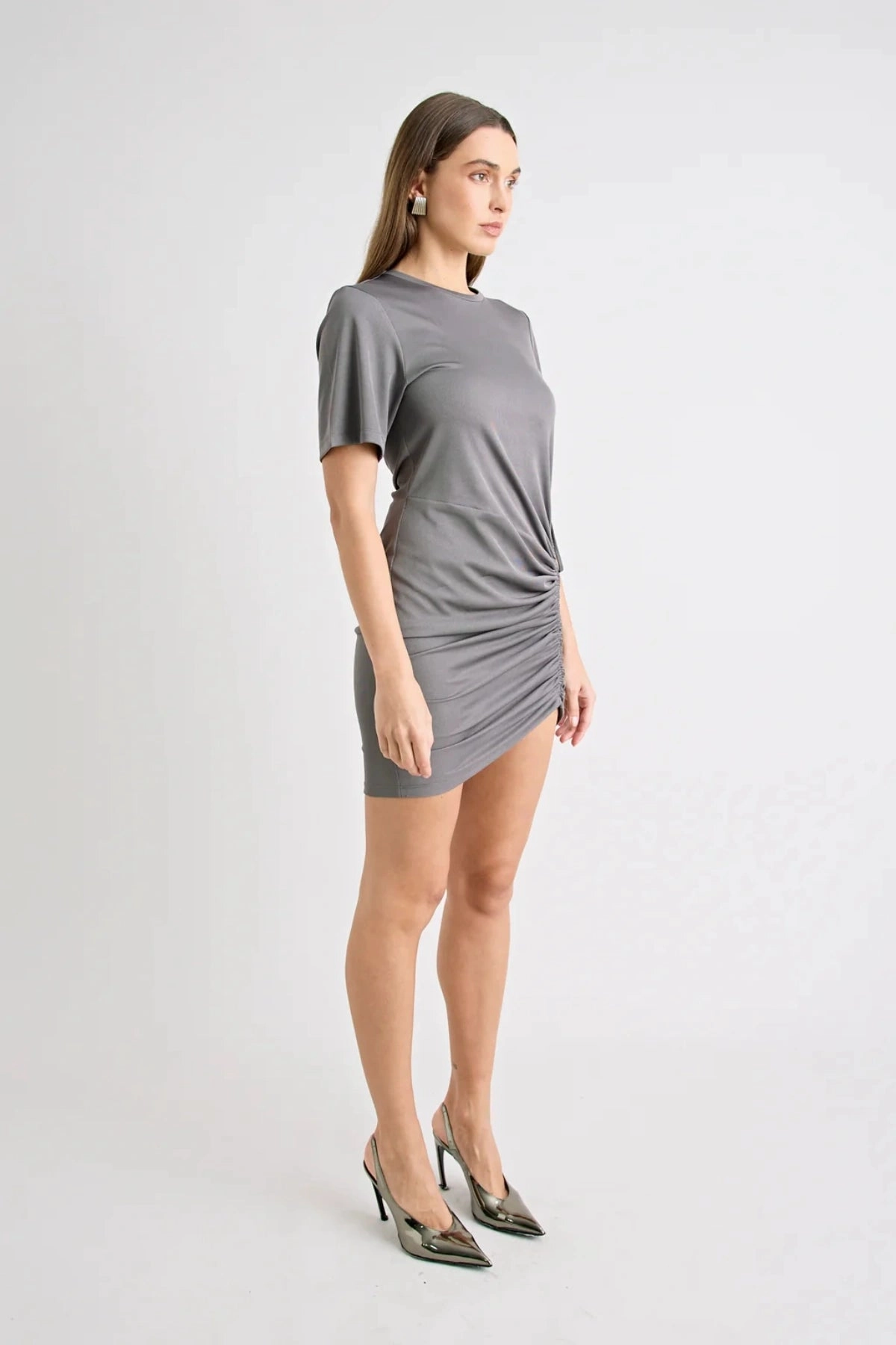 Solene Mini Dress Charcoal Polished Look