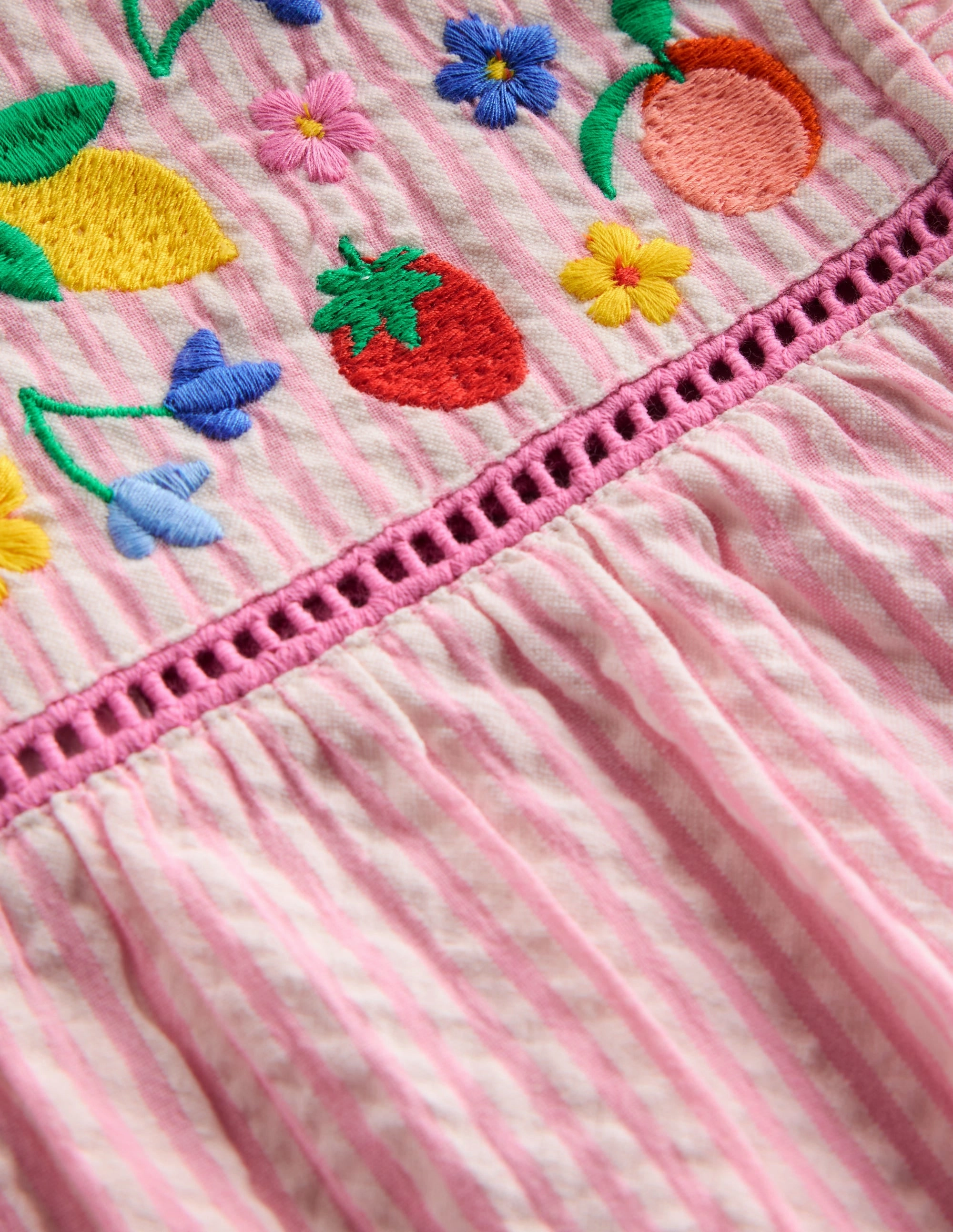 Celia Woven Holiday Dress-Pink Stripe Fruit Vintage-Inspired