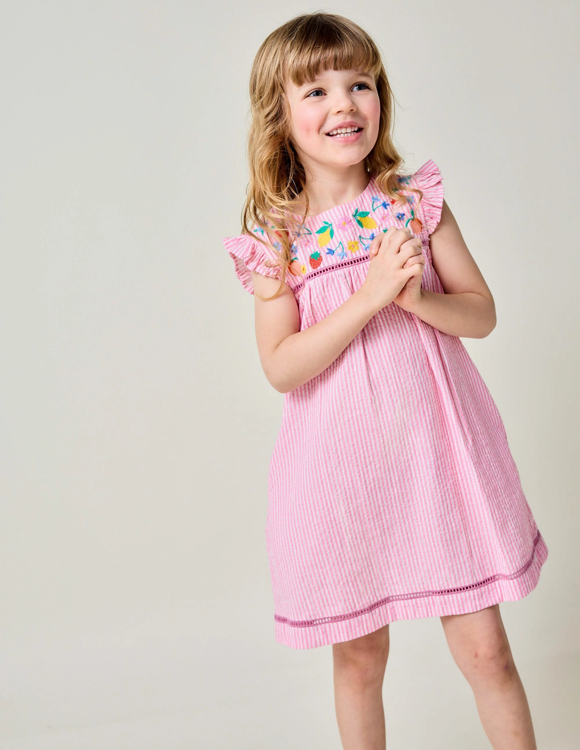 Celia Woven Holiday Dress-Pink Stripe Fruit Influencer-Approved Layered Wear