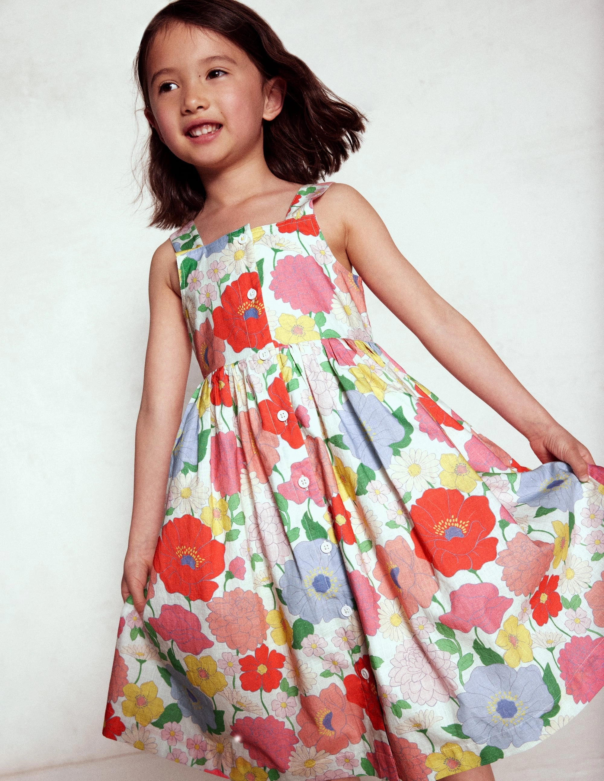 Dew Tone Basic Warm Remy Button Through Dress-Multi Summer Garden