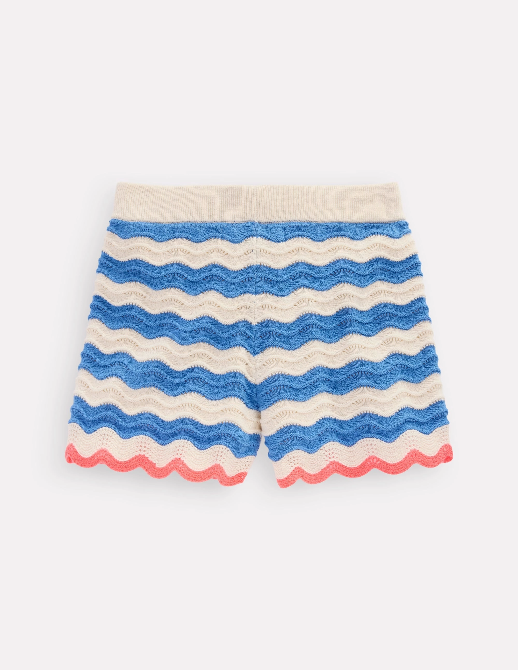 Breathable fabric Crochet Knitted Shorts-Blue/ivory Stripe