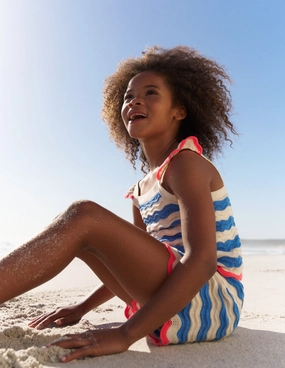 Crochet Knitted Shorts-Blue/ivory Stripe Freedom Flex Easy Care Material