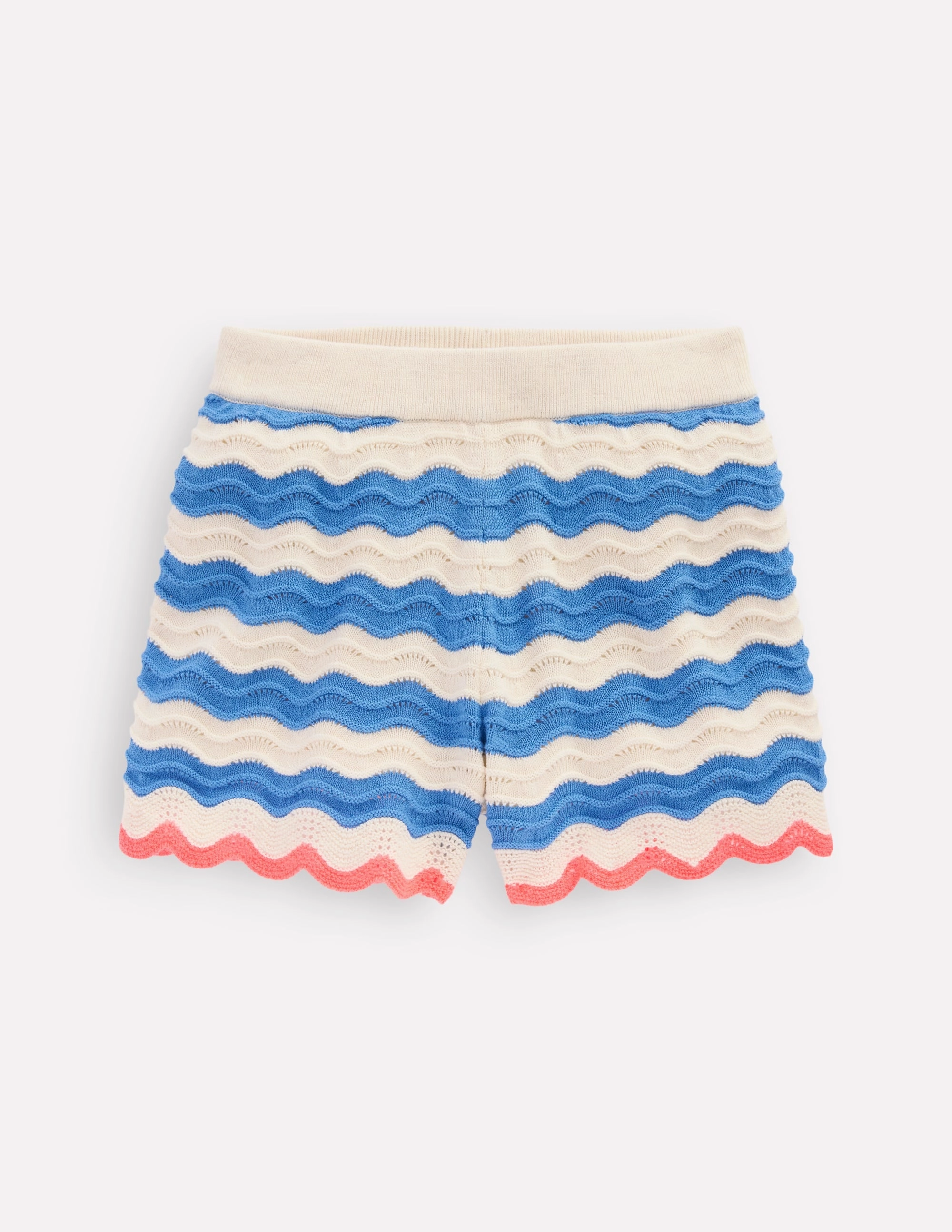 Compact Storage Pocket Simple Fit Crochet Knitted Shorts-Blue/ivory Stripe