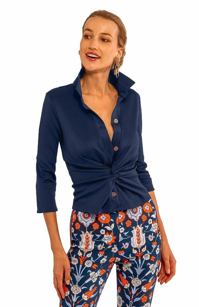 Sculpted Form Vibrant Spirit Gretchen Scott Twist & Shout Top in Solid Navy