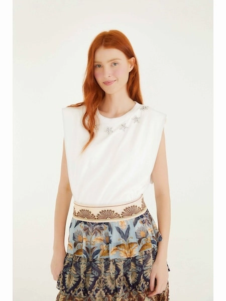 Relaxed Crew Neck Opening Microfiber Technology Sparkling Off White T Shirt