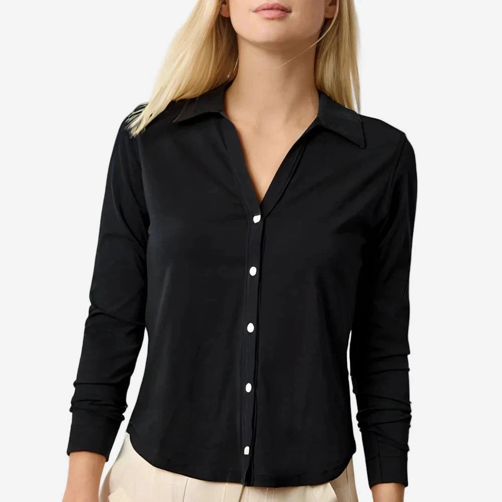 TaglessNecklineComfort Split Collar Button Down Black