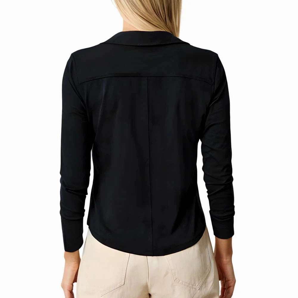 HighElasticity Thread DoubleLayeredCollar Split Collar Button Down Black