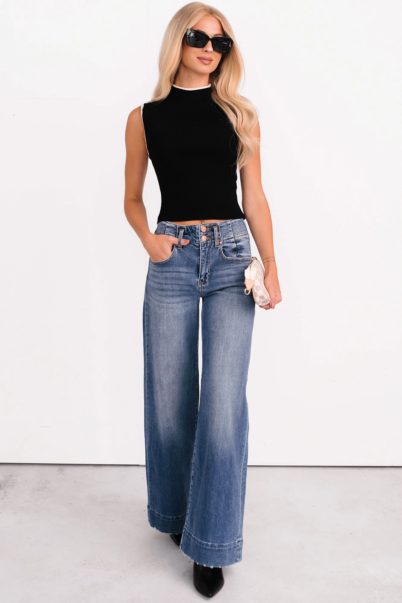 Modern Appeal Calla Wide Leg High Rise Risen Jeans (Dark)