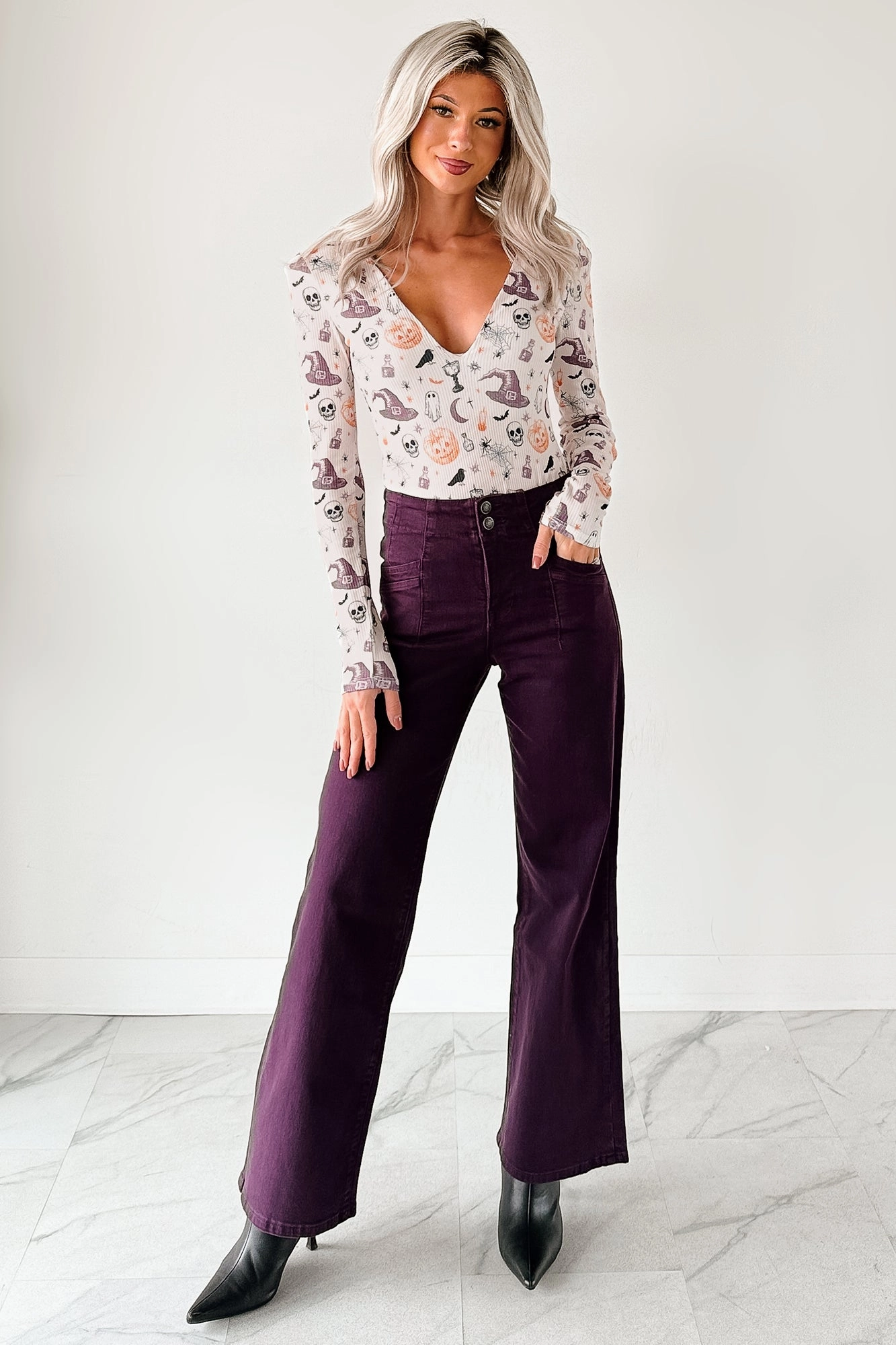 Carlotta High Rise Wide Leg Mica Denim Jeans (Plum) Fashion Layer