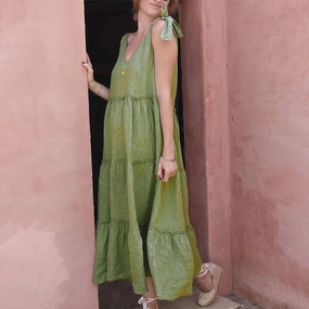 COTTON AND LINEN SLEEVELESS DRESS_CWDMD1544 High Hemline