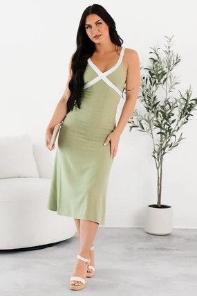 All Day Look Make It Yours Sleeveless Linen Midi Dress (Olive)
