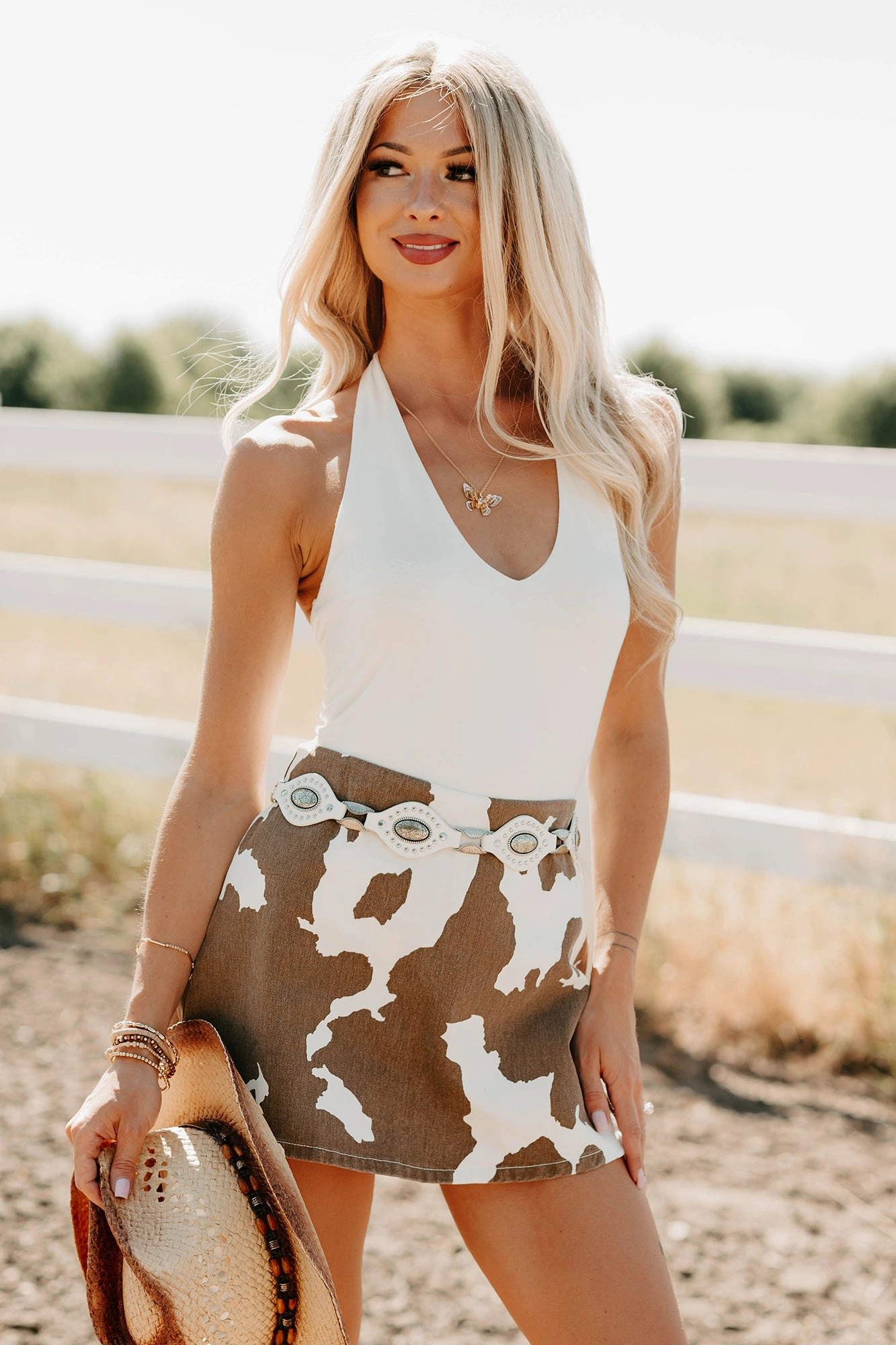 Raincheck Romance Halter Neck Bodysuit (Ivory) StretchableKnit Contrast Stitch Detail