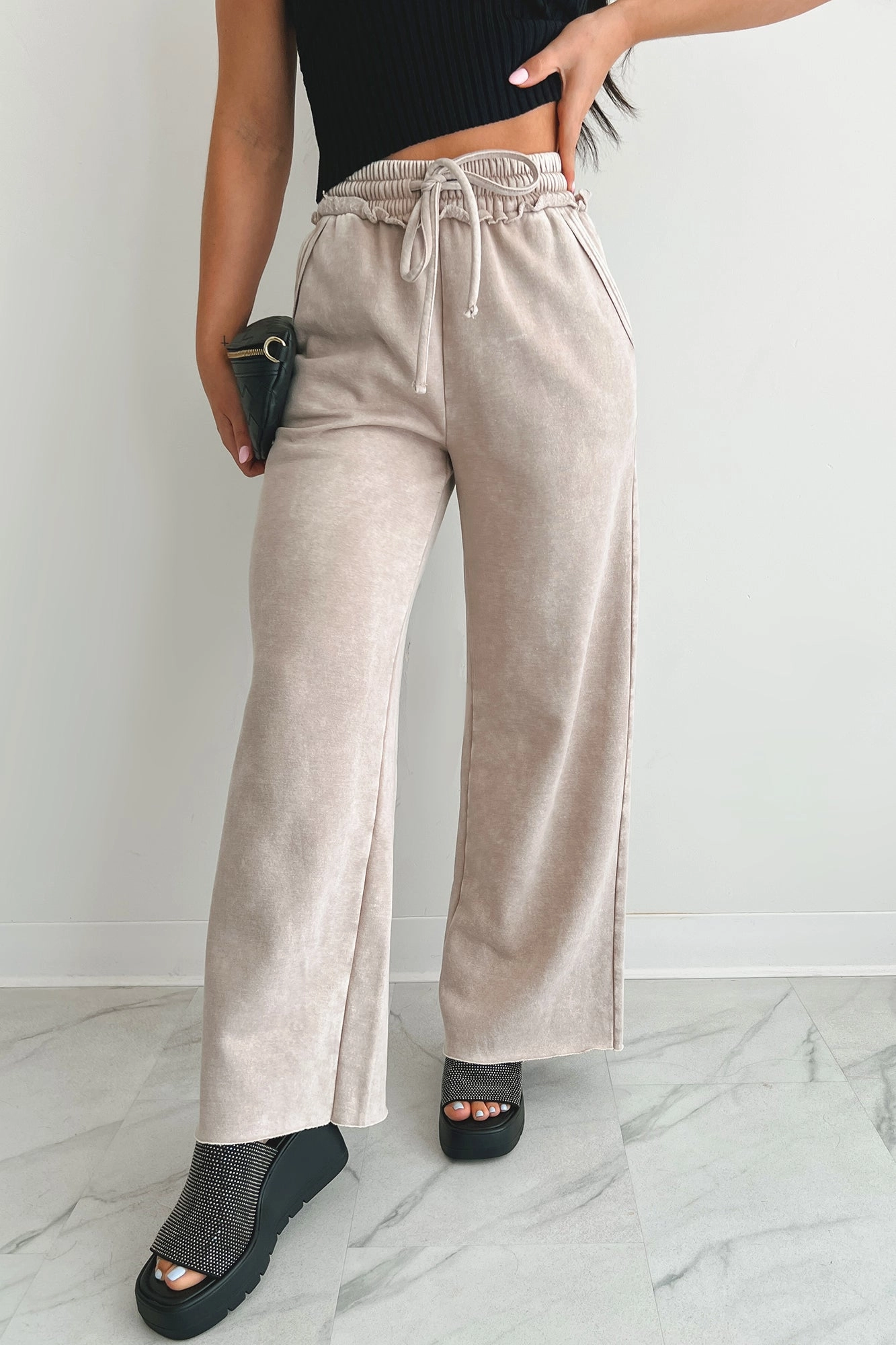 Relaxing Away Wide Leg Sweatpants (Ash Mocha) Urban Utility NonBindingWaistline