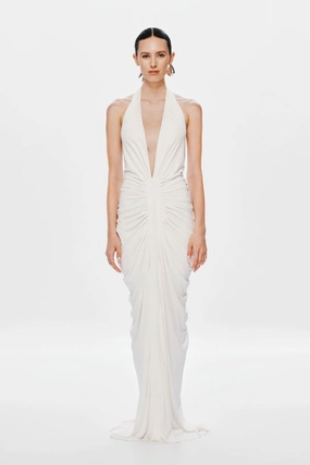 Polished Fit The 'Venus' Gathered Cupro Dress Ivory