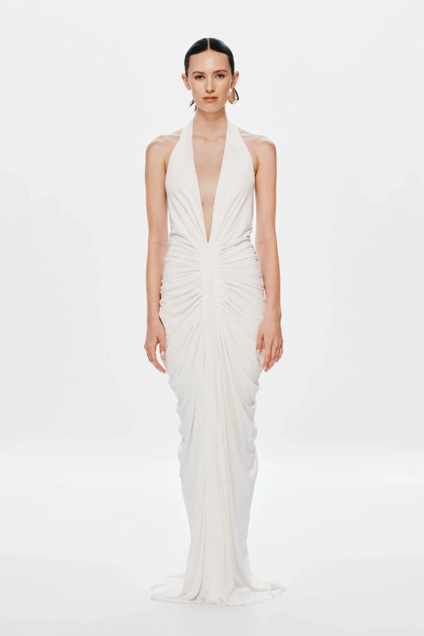Polished Fit The 'Venus' Gathered Cupro Dress Ivory