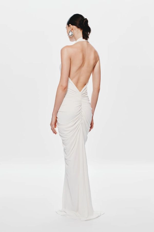 The 'Venus' Gathered Cupro Dress Ivory Summer-Season