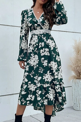 Comfortable casual dress Statement-Buttons FLORAL PATTERN V NECK ELEGANT DRESS