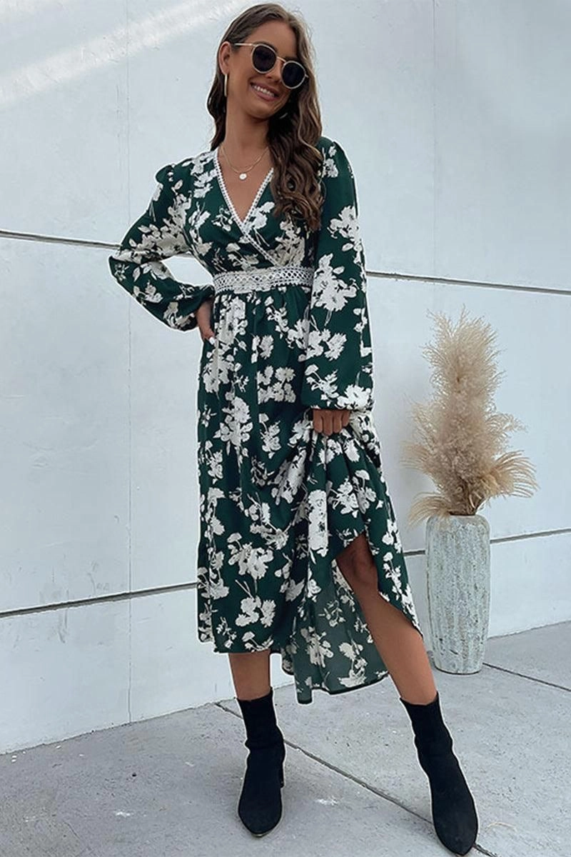 Comfortable Style Skin Glow FLORAL PATTERN V NECK ELEGANT DRESS