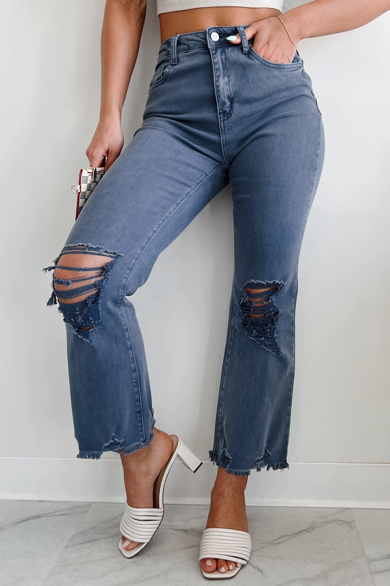 Base Layer Lachlan High Rise Distressed Straight Leg Jeans (Blackberry)
