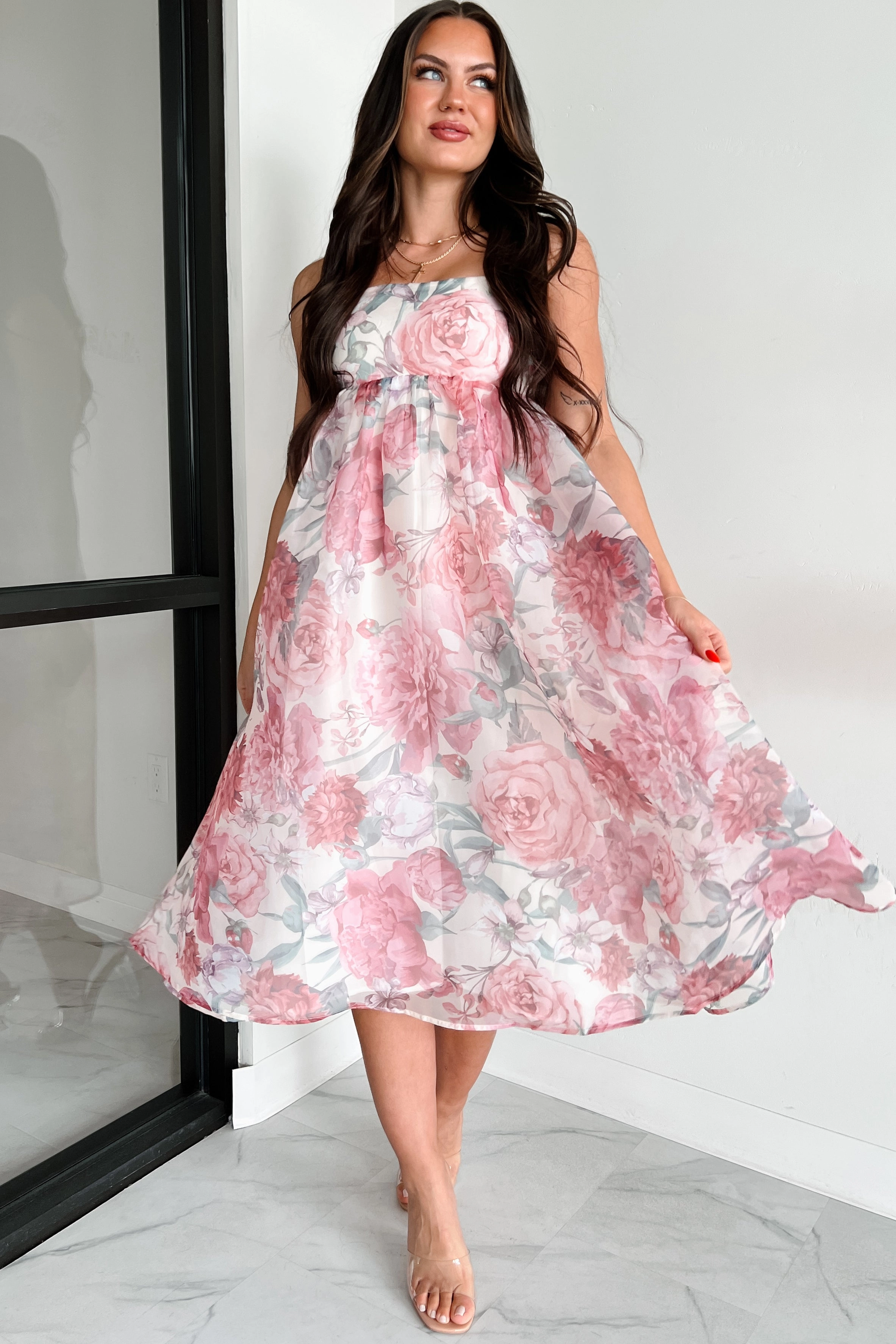 Shared Glow Breathable-Lining Stay Rosy Floral Midi Dress (Berry Floral)