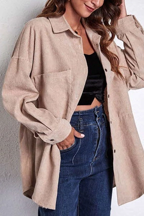 STITCHING POCKETS CORDUROY SHIRT AntiPill Texture Grid Back Panel