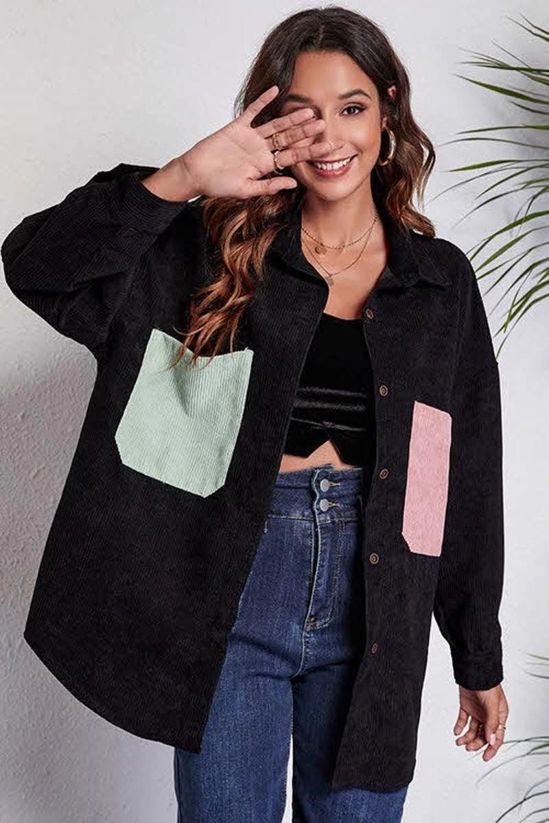 SoftTouchBrushedInterior STITCHING POCKETS LOOSE CORDUROY SHIRT