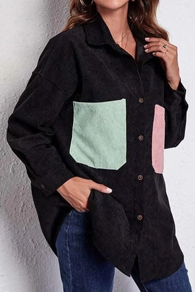 STITCHING POCKETS LOOSE CORDUROY SHIRT UV protection layer