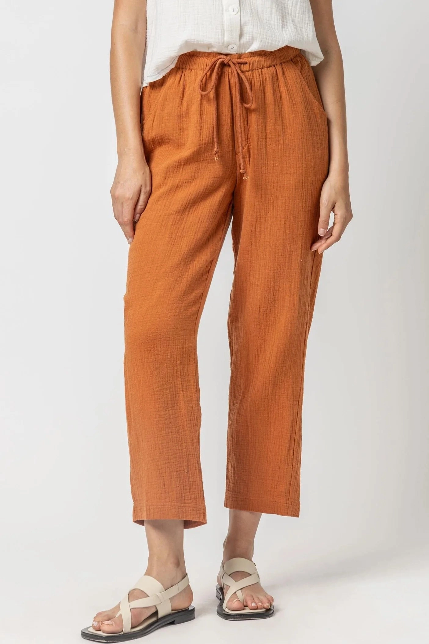 Reinforced Pockets Straight Leg Gauze Pant Sienna