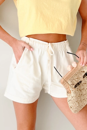 Straightforward Style Cuffed Lounge Shorts (Cream) raincoat Quick Fit Design