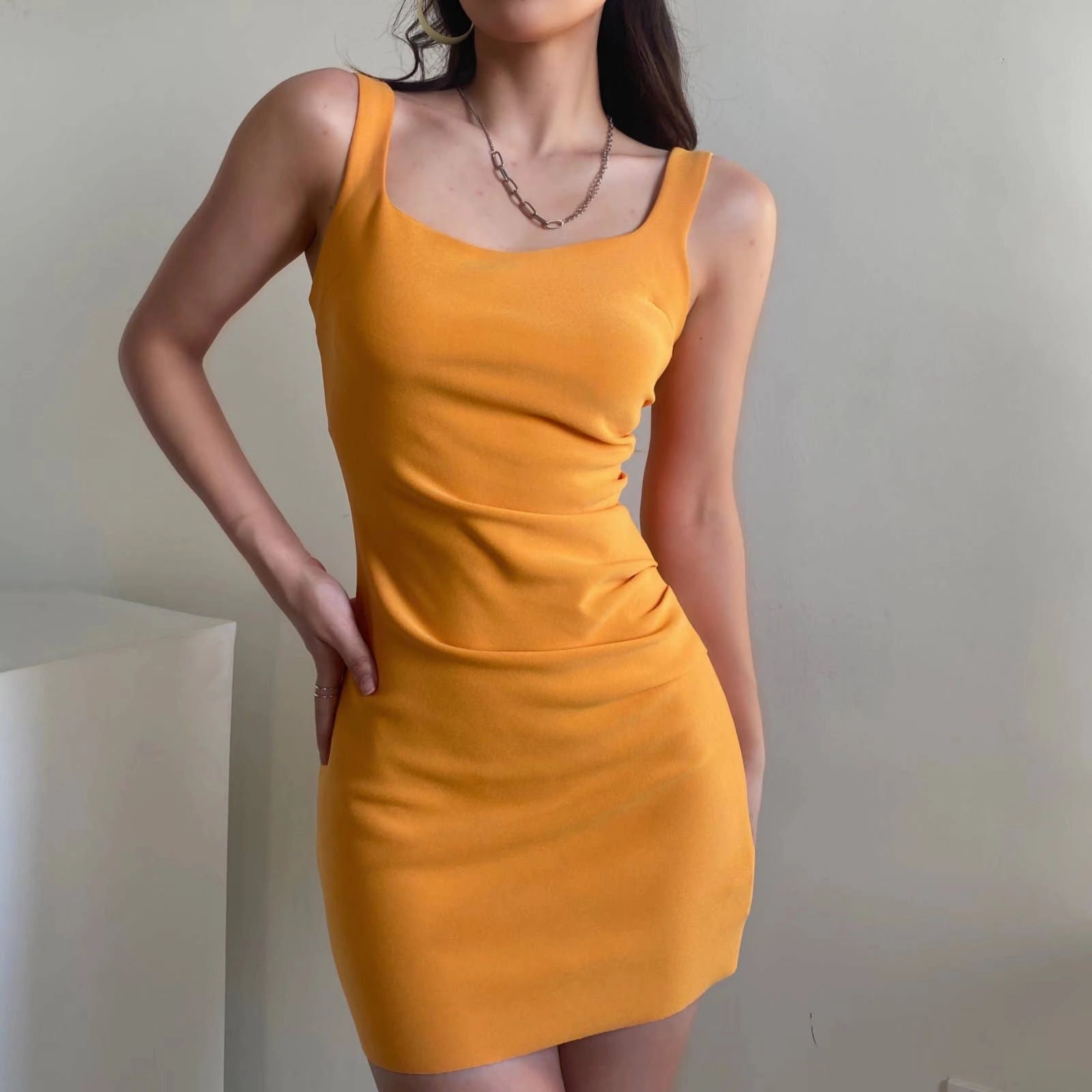 COLLAR SLIM-FIT TEMPERAMENT WRAP BUTTOCK DRESS_CWDSD3642 Bare Glow