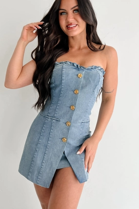 Street Couture Strapless Sweetheart Mini Dress (Denim) Cocktail Ready