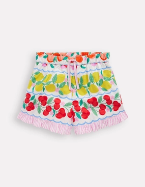 Elastic Band Juniper Woven Frill Shorts-Rainbow Fruit Stripe