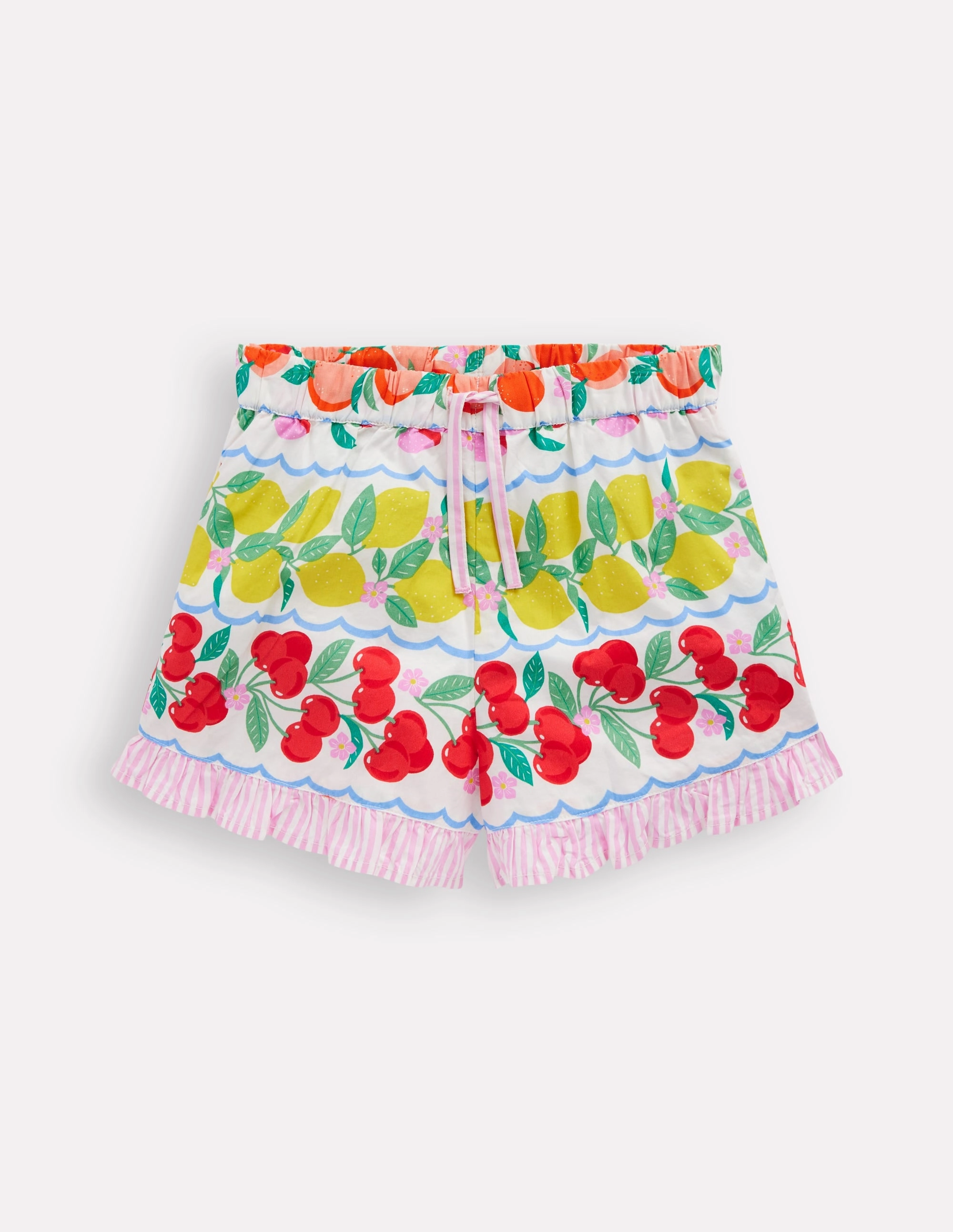 Outdoor Vibe Flexible Motion Juniper Woven Frill Shorts-Rainbow Fruit Stripe