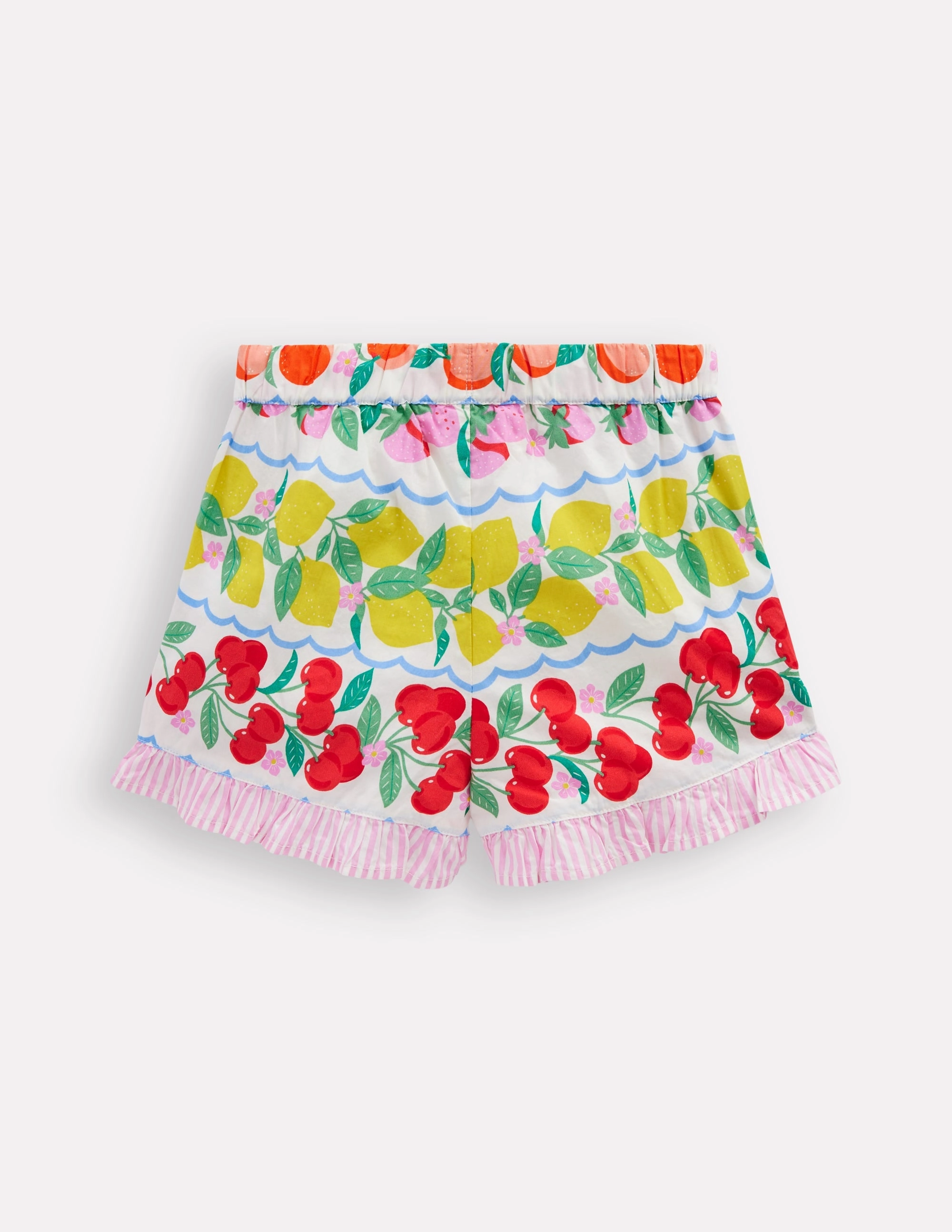 Juniper Woven Frill Shorts-Rainbow Fruit Stripe Sporty Style Ventilated Mesh Panels