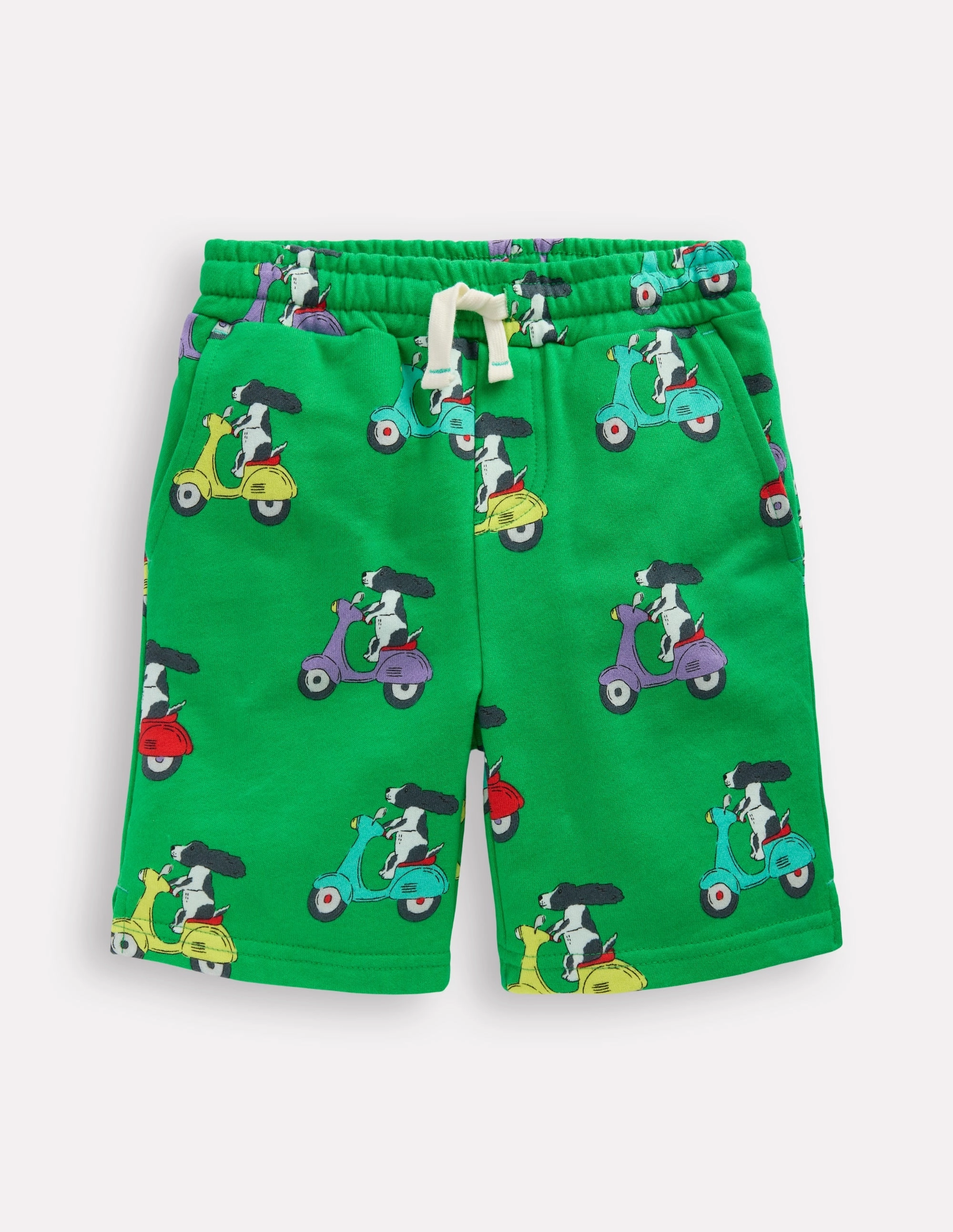 Ergonomic Pattern Cutting Urban Comfort Printed Shorts-Sapling Green Puppy Scooter